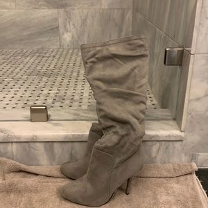 Grey heeled suede boots